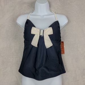 NWT Repreve Tankini Swimsuit Top Women ~ 8 ~ Blue Bow Ribbon Padded Bra Halter